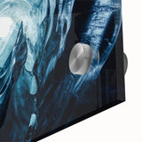 Close-up of a vibrant acrylic glass wall art piece showcasing a stunning glacier landscape design, featuring rich blues and whites that evoke a sense of serenity and natural beauty, perfect for modern home decor.