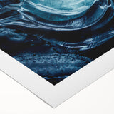 Glacier design wall art on rolled canvas showcasing stunning icy landscapes in vibrant blues and whites, ideal for modern home decor. Packaged securely in a cardboard tube.