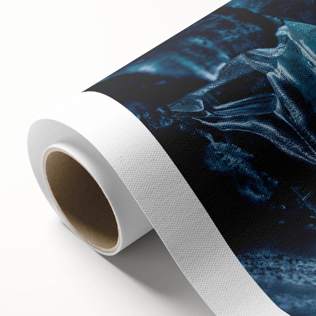 Glacier-themed wall art on rolled canvas, showcasing vibrant blues and whites depicting icy landscapes, perfect for home décor or art enthusiasts.