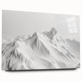 Acrylic glass wall art showcasing a stunning glacier landscape design, featuring vibrant blue and white colors, displayed with stylish pins in a contemporary setting.