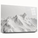 Acrylic glass wall art showcasing a stunning glacier landscape design, featuring vibrant blue and white colors, displayed with stylish pins in a contemporary setting.