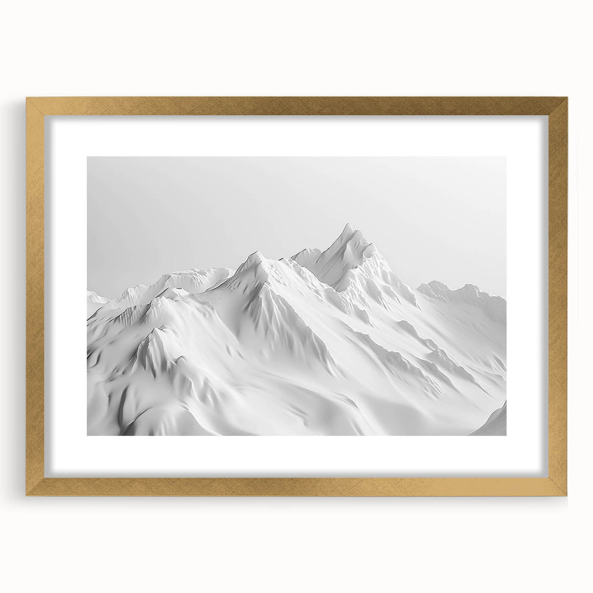 Framed wall art featuring a stunning glacier landscape design with a gold mat, ideal for modern home decor. The artwork showcases icy blues and whites, capturing the essence of nature's beauty. Perfect for enhancing living spaces or offices.