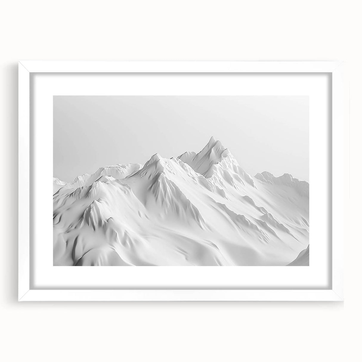 Framed wall art featuring a stunning glacier landscape design, showcasing icy blues and whites. The piece includes a white mat and sleek frame, adding elegance to any decor. Ideal for nature lovers and modern home aesthetics.