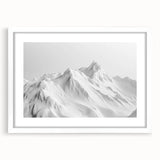 Framed wall art featuring a stunning glacier landscape design, showcasing icy blues and whites. The piece includes a white mat and sleek frame, adding elegance to any decor. Ideal for nature lovers and modern home aesthetics.
