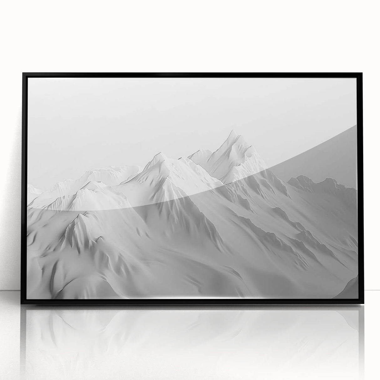 Framed acrylic wall art of a glacier landscape design, showcasing vibrant blues and whites, with a sleek black frame, perfect for modern home décor.