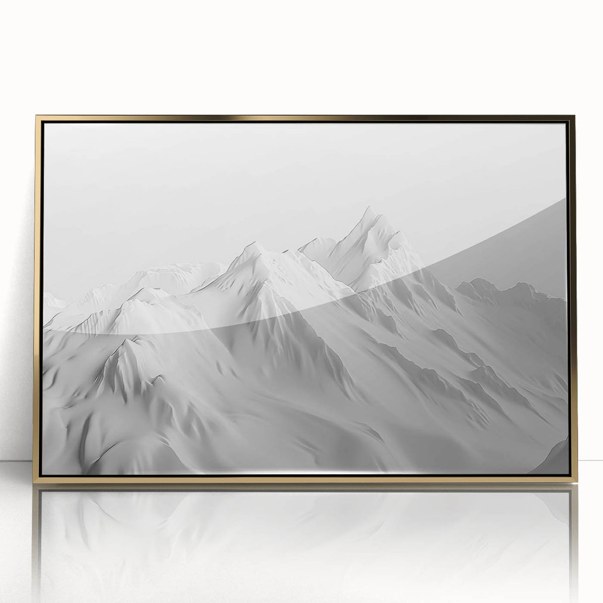 Framed acrylic wall art piece depicting a stunning glacier landscape design, featuring vibrant blue and white hues, set in a sleek gold frame for an elegant touch.