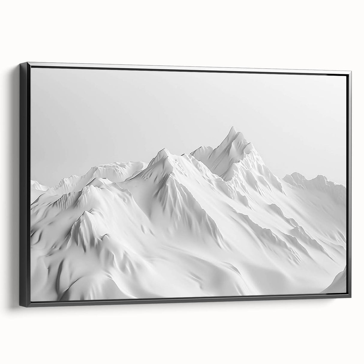 Framed canvas wall art showcasing a stunning glacier landscape design with a sleek black frame, perfect for modern home decor and nature enthusiasts.