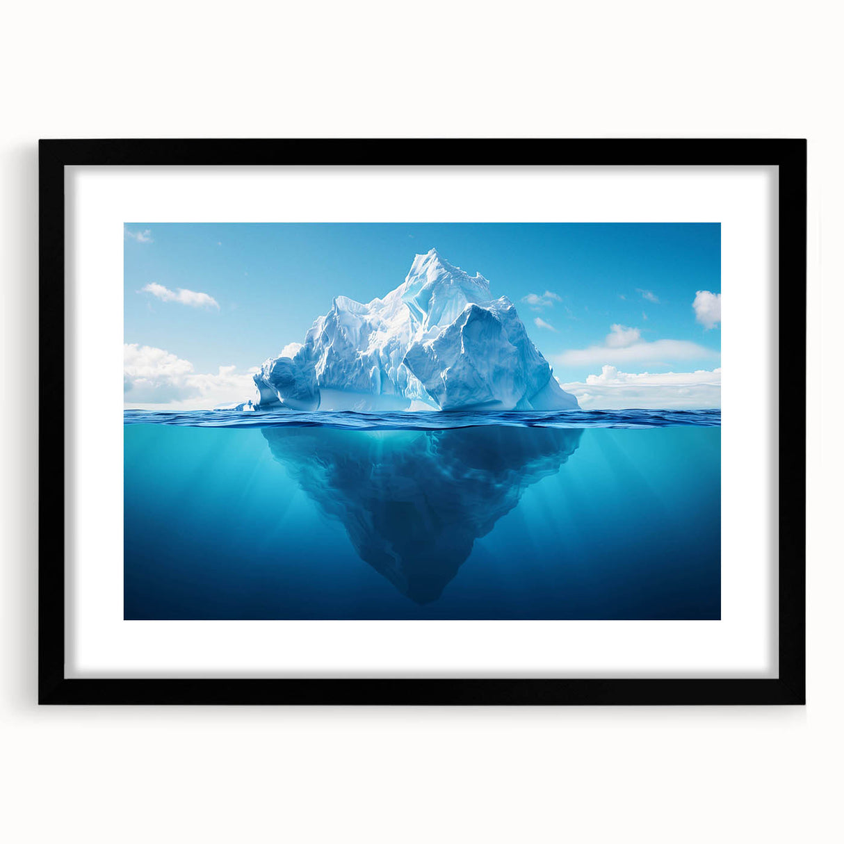 Framed wall art showcasing a breathtaking glacier landscape in a black frame with a matte finish, perfect for home decor and nature enthusiasts.
