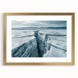 Framed gold wall art featuring a stunning glacier landscape design, elegantly matted and showcased in a contemporary frame, perfect for modern home decor.