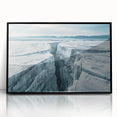 Framed acrylic wall art featuring a stunning glacier landscape design, showcasing vibrant blue and white hues, ideal for modern home decor. Perfect for nature enthusiasts looking to enhance their living space.