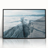 Framed acrylic wall art featuring a stunning glacier landscape design, showcasing vibrant blue and white hues, ideal for modern home decor. Perfect for nature enthusiasts looking to enhance their living space.