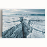 Stretched canvas wall art showcasing a stunning glacier landscape design with vibrant blue and white hues, perfect for enhancing modern home decor.