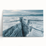 Stretched canvas wall art featuring a stunning glacier landscape design, showcasing vibrant blues and whites, ideal for modern home decor or nature enthusiasts.