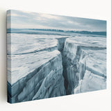 Stretched canvas wall art showcasing a stunning glacier landscape design with vibrant blues and whites, perfect for modern home decor or office spaces.