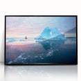 Framed acrylic wall art featuring a stunning glacier landscape design with vibrant blue and white hues, set against a sleek black frame for a modern touch.