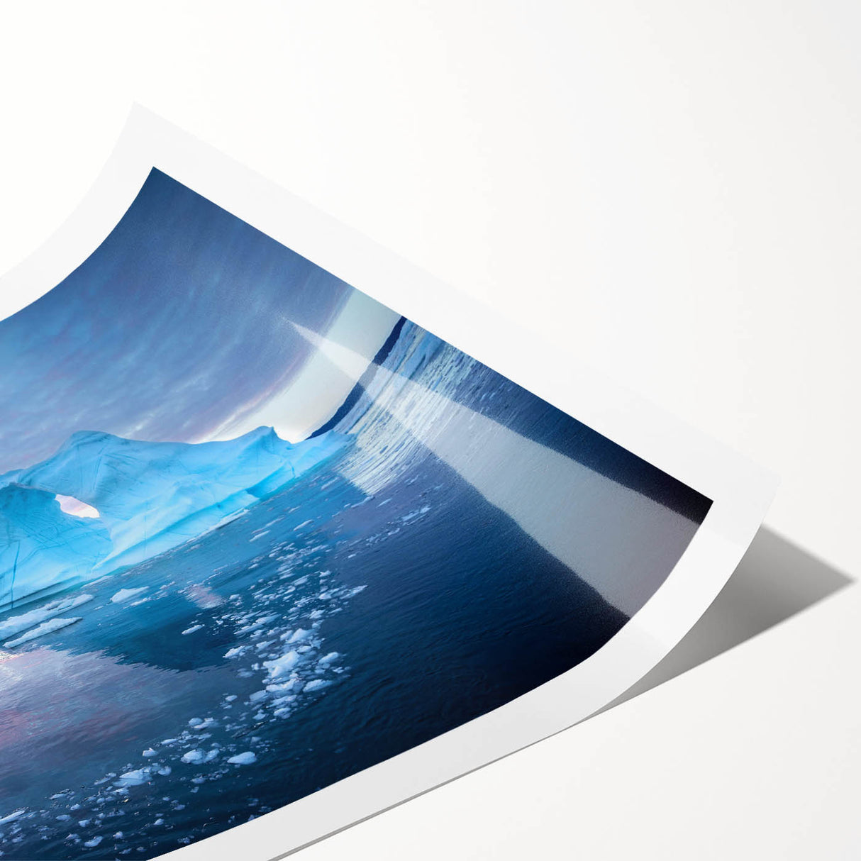 Stunning rolled wall art print showcasing a vibrant glacier landscape design with intricate details, perfect for home decor or office enhancement, protected in a sturdy tube.