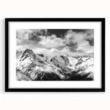 Framed wall art featuring a stunning glacier landscape design, displayed in a sleek black frame with a white mat, perfect for home decor.