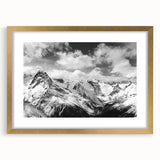 Framed wall art depicting a stunning glacier landscape with gold accents, featuring a mat for added elegance, perfect for modern home decor.