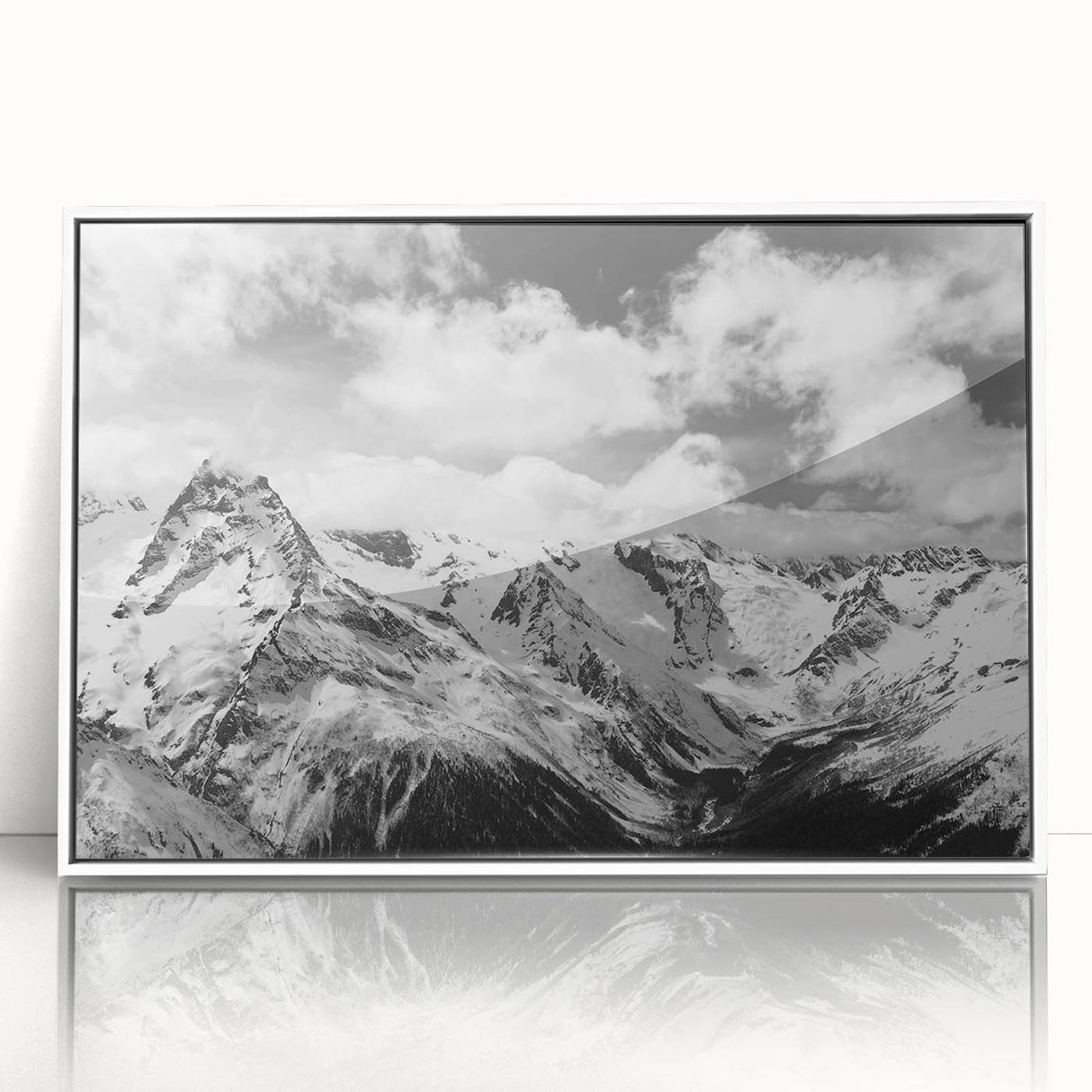 Framed acrylic wall art featuring a stunning glacier landscape design, showcasing vibrant blues and whites, ideal for modern home decor.