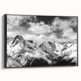 Framed canvas wall art showcasing a stunning glacier landscape design, featuring vibrant blue and white hues with a sleek black frame, ideal for modern home decor.
