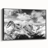 Framed canvas wall art showcasing a stunning glacier landscape design, featuring vibrant blue and white hues with a sleek black frame, ideal for modern home decor.