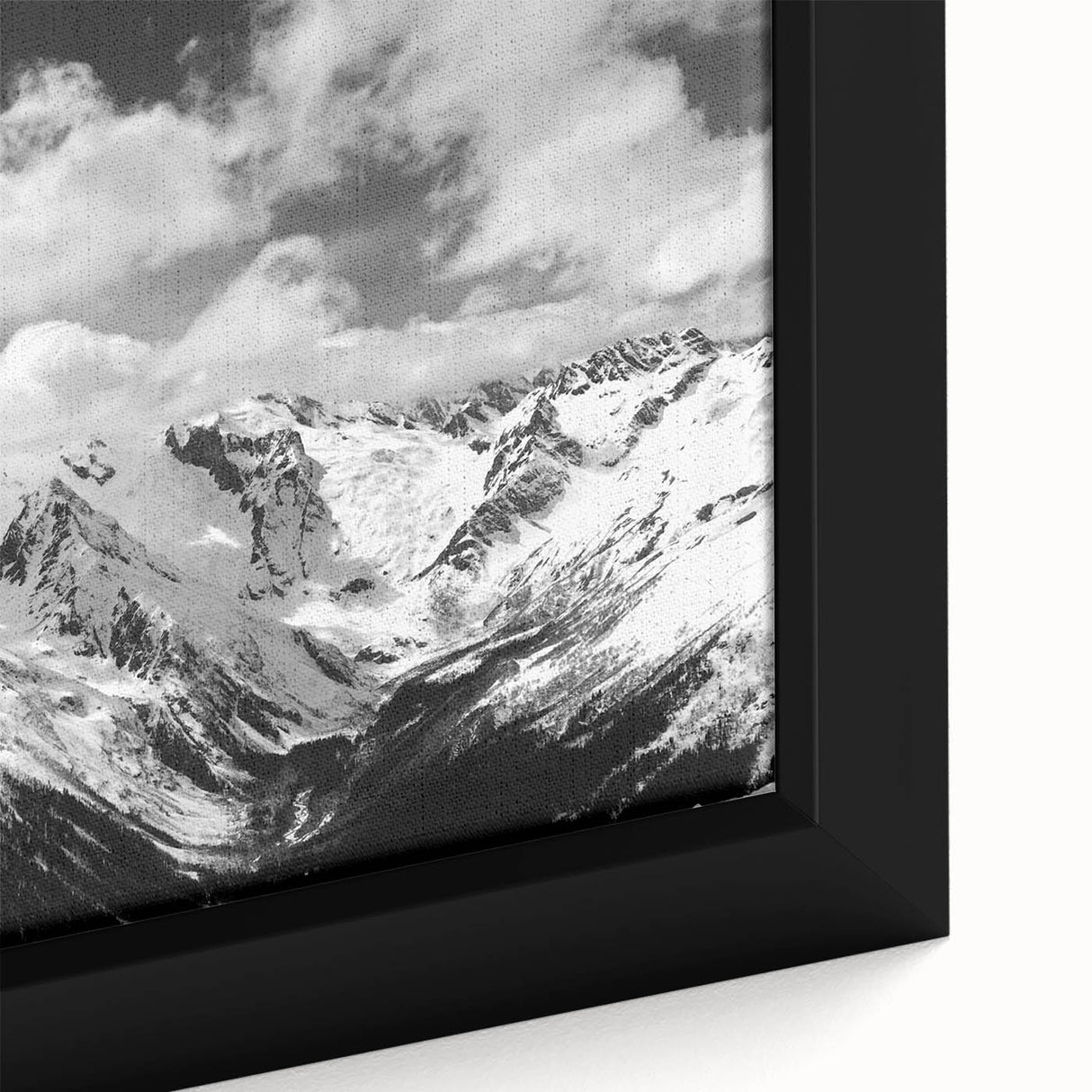Close-up of a framed canvas wall art piece showcasing a stunning glacier landscape design, featuring vibrant blues and whites that evoke a serene, icy atmosphere.