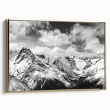 Framed canvas wall art featuring a stunning glacier landscape design with gold accents, showcasing vibrant blue and white hues, perfect for modern decor.