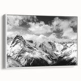 Framed canvas wall art showcasing a stunning glacier landscape design with soft blue and white hues, presented in a sleek white frame, ideal for modern decor.