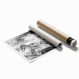 Vibrant rolled print of a stunning glacier landscape artwork, showcasing icy blue tones and rugged textures, perfect for home decor and nature enthusiasts.