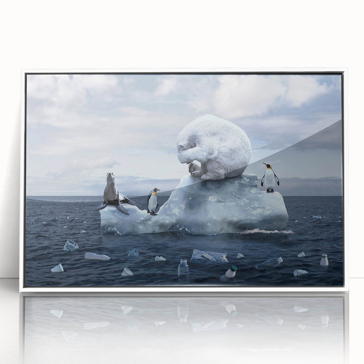 Framed wall art featuring a stunning glacier landscape design, showcasing icy blue tones and intricate detailing, perfect for modern home decor.