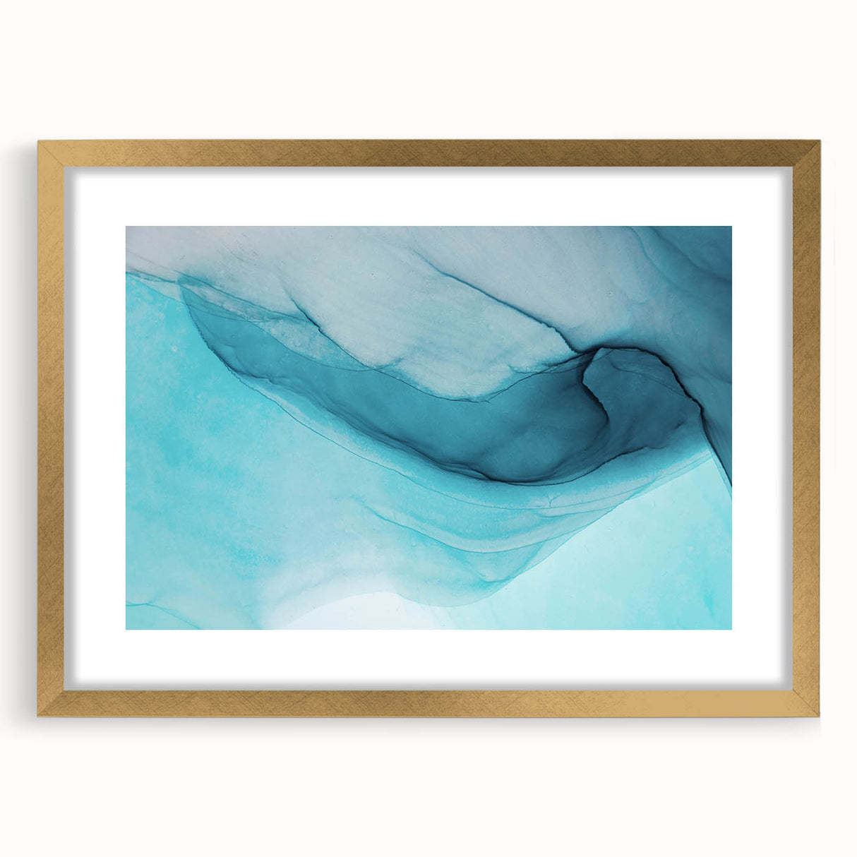 Framed wall art showcasing a stunning glacier landscape design with a gold mat, ideal for home decor and adding a touch of elegance to any room.