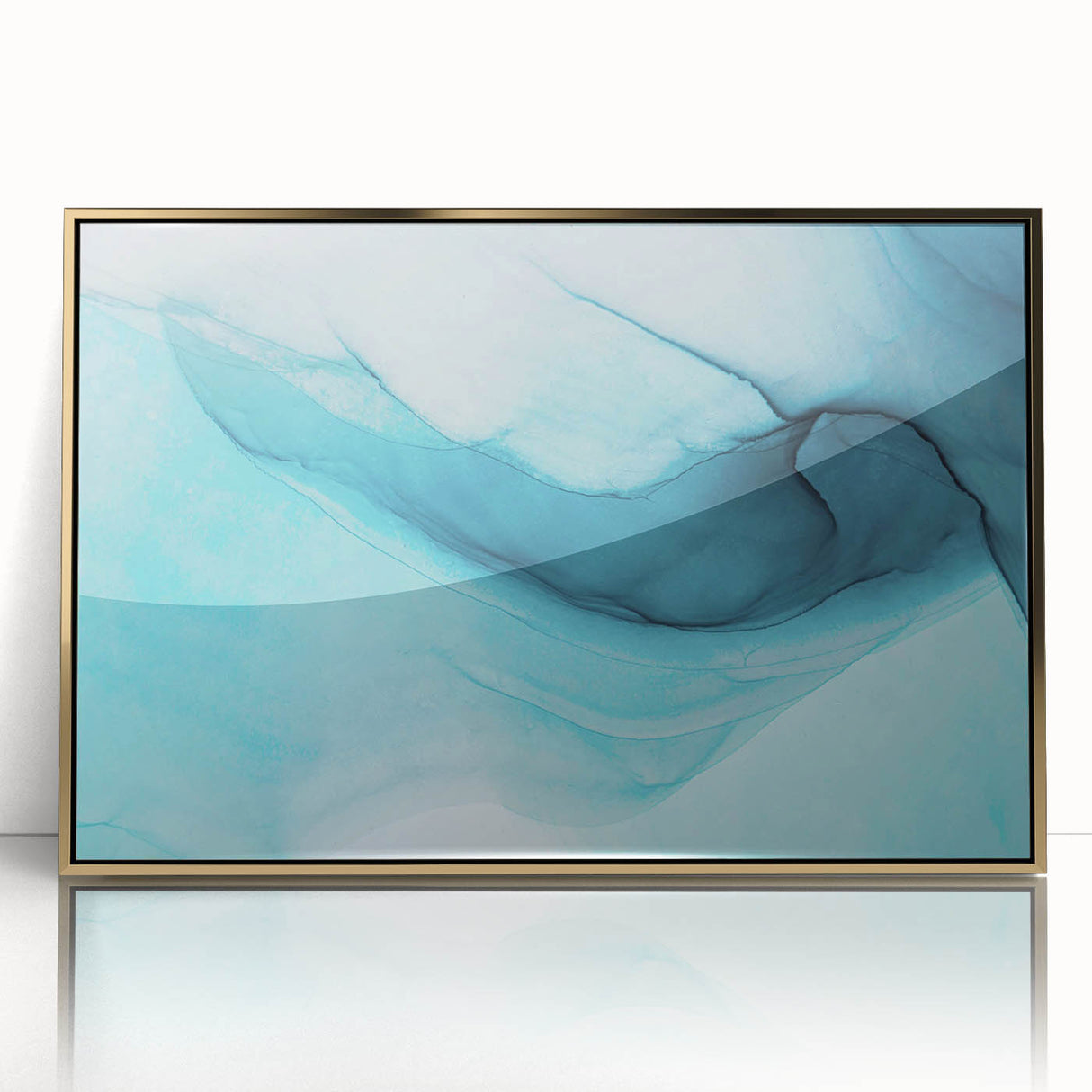 Framed acrylic wall art featuring a stunning glacier landscape design with gold accents, perfect for modern home decor. Ideal for adding a touch of elegance to any room.