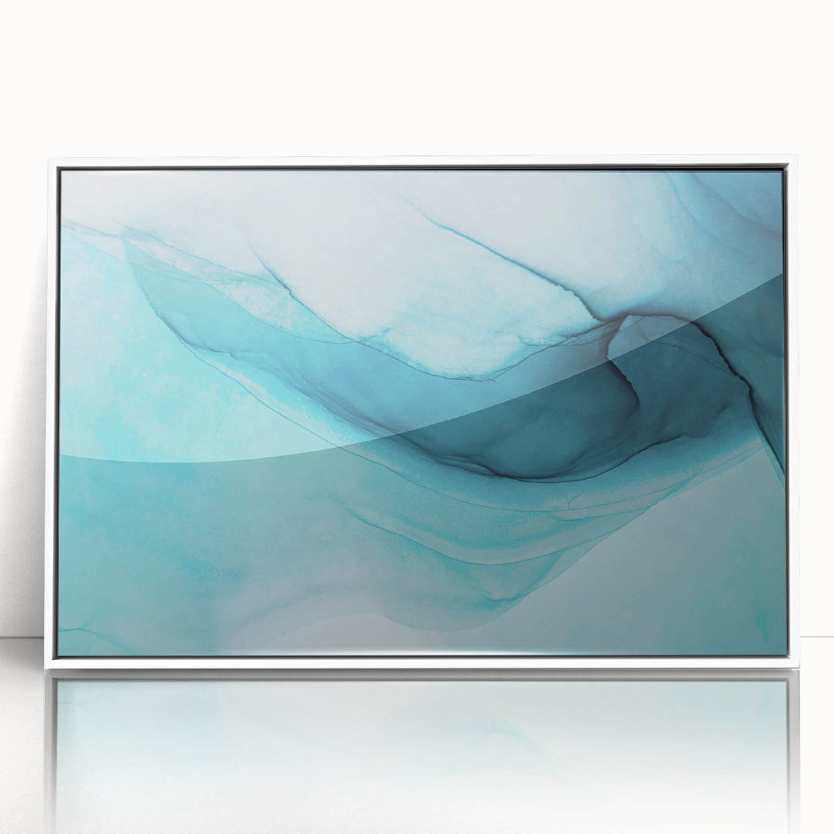 Framed acrylic wall art featuring a stunning glacier landscape design, showcasing icy blues and whites, perfect for modern home decor. Ideal for nature enthusiasts and minimalist interiors.