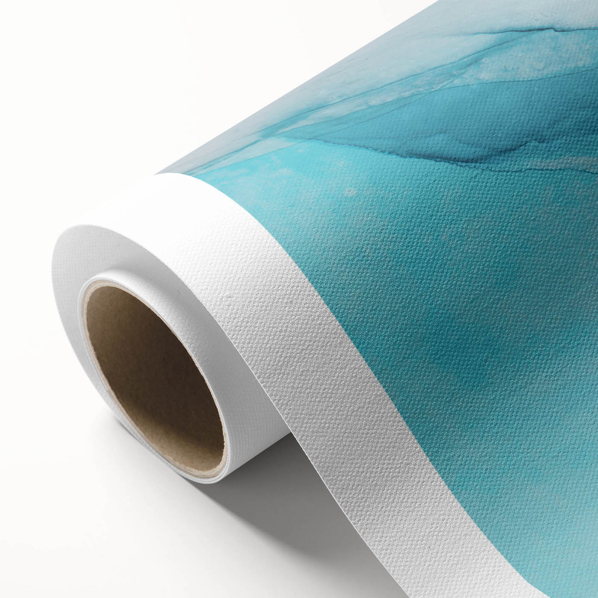Vibrant landscape wall art featuring a stunning glacier scene, printed on rolled canvas, showcasing rich blues and whites, ideal for modern home decor.