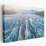 Stretched canvas wall art showcasing a stunning glacier landscape design with vibrant blues and whites, ideal for modern home decor. Perfect for nature enthusiasts.