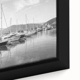 Framed canvas wall art showcasing a serene harbor landscape design, featuring vibrant colors and intricate details, ideal for home decor enhancement.