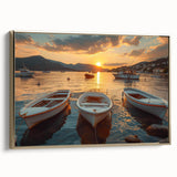 Framed wall art showcasing a serene harbor landscape design, featuring rich gold accents and a side view that highlights its elegant craftsmanship and modern decor appeal. Ideal for enhancing interior spaces with a touch of sophistication.