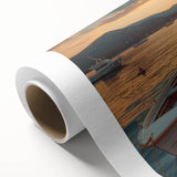 Rolled canvas artwork showcasing a vibrant harbor landscape design with rich colors and intricate details, perfect for home decor and artistic ambiance.