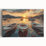 Stretched canvas wall art showcasing a serene harbor landscape design, featuring vibrant colors and intricate details, perfect for home decor enhancement.