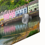 Close-up of a vibrant acrylic landscape wall art piece showcasing a serene harbor scene, featuring rich colors and intricate details, perfect for home decor.