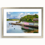 Framed wall art collection featuring a serene harbor landscape design, elegantly displayed with a silver mat and frame, ideal for enhancing home decor.