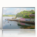 Framed wall art collection showcasing a serene harbor landscape design, featuring a white frame and acrylic front for a modern touch, ideal for home decor.