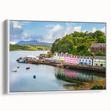 Framed canvas wall art showcasing a serene harbor landscape design with soft blue and gray tones, perfect for enhancing modern home decor.