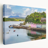 Stretched canvas wall art showcasing a serene harbor landscape design with vibrant colors and detailed brushstrokes, enhancing any interior decor aesthetic.