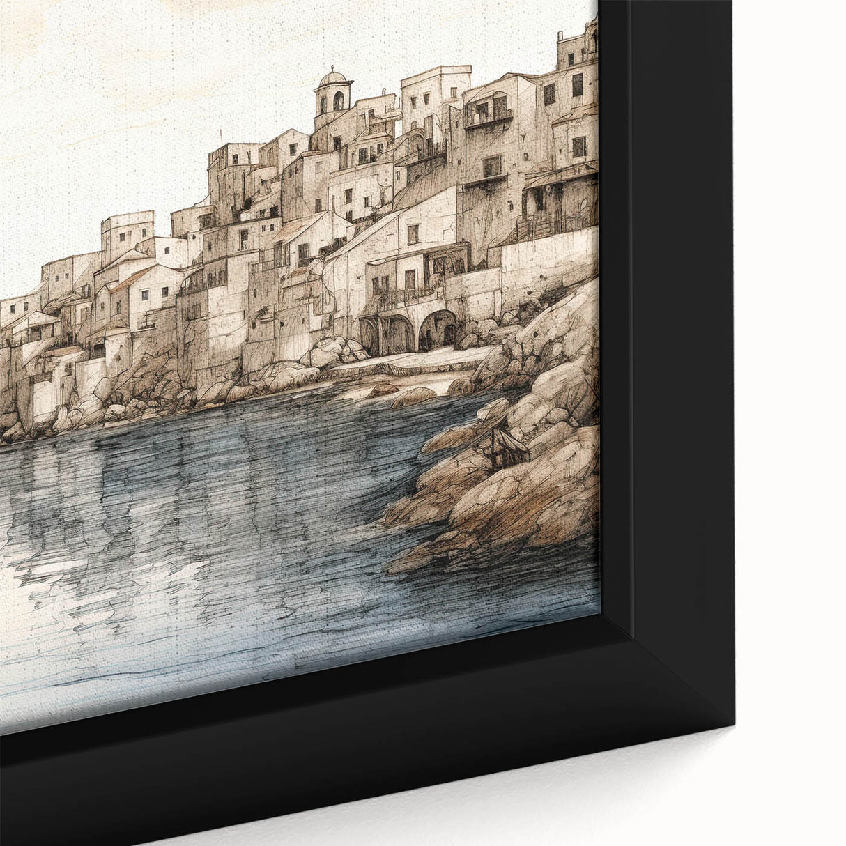 Framed wall art canvas showcasing a serene harbor landscape design, featuring vibrant colors and intricate details, perfect for enhancing home decor.