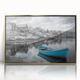 Framed wall art featuring a stunning harbor landscape design with gold accents, showcasing vibrant colors and intricate details, perfect for home decor enhancement.