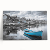 Stretched canvas wall art depicting a serene harbor landscape with soft pastel colors, perfect for adding a calming touch to any room's decor. Ideal for modern or coastal-themed interiors.