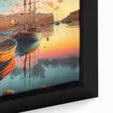 Framed canvas close-up of a stunning harbor landscape design, showcasing vibrant colors and intricate details, perfect for enhancing home décor with a coastal theme.