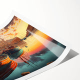 Rolled print showcasing a vibrant harbor landscape design, featuring rich colors and intricate details, perfect for home decor or office ambiance, securely packaged in a protective tube.