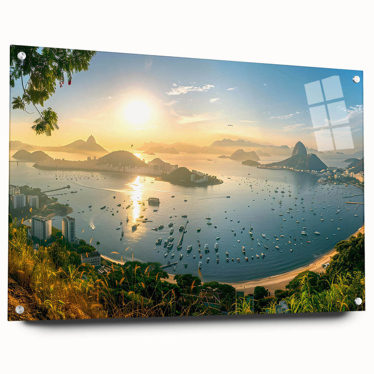 Side view of a sleek acrylic wall art piece from the Harbor Design 16 collection, showcasing vibrant landscapes and a modern aesthetic, perfect for home decor.